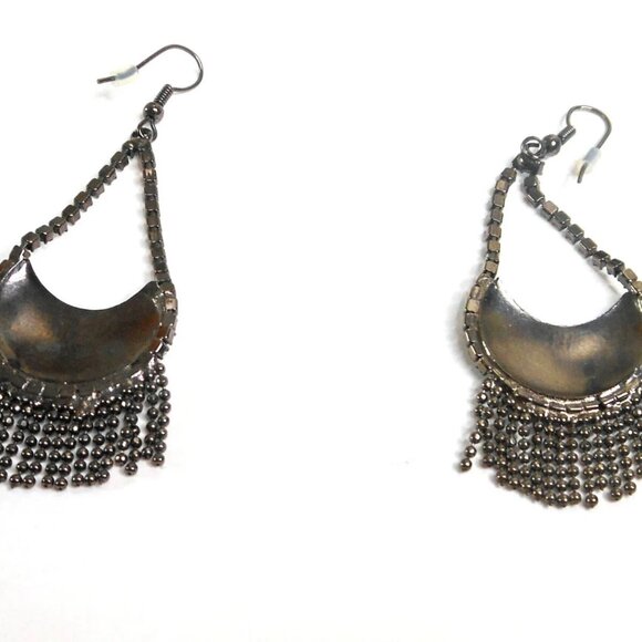 Vintage Boho Crescent Moon Fringe Earrings 3” Boho Festival - Picture 4 of 4